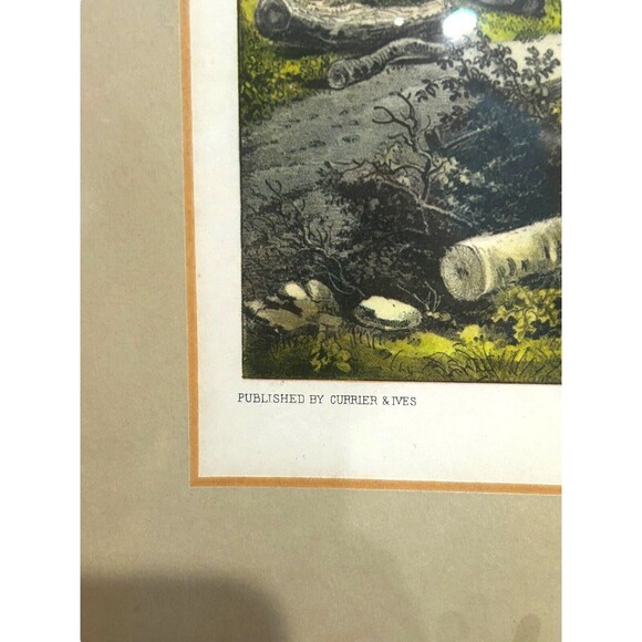 Vtg Currier & Ives Lithograph Print "The Old Ford Bridge" Professionally Framed - Picture 4 of 10